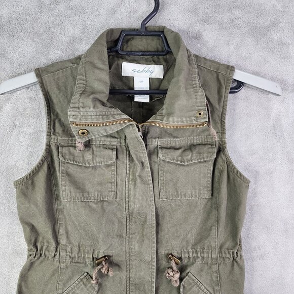 Womens Olive Green Sebby Sleeveless Utility Vest Pockets & Drawstring Waist S - Picture 4 of 9